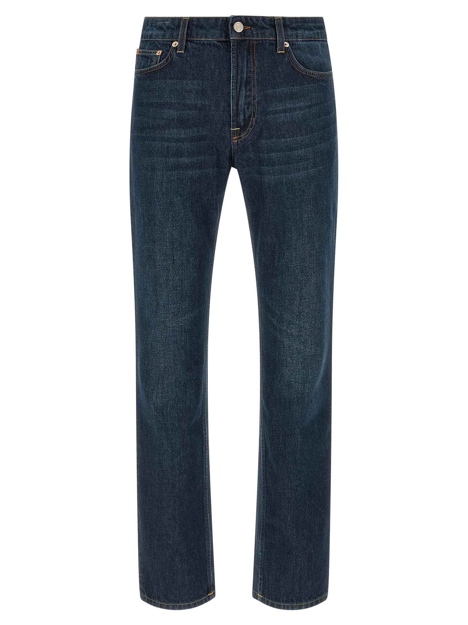 Blue Cotton Straight-Leg Jeans