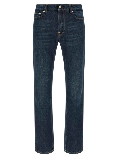 Blue Cotton Straight-Leg Jeans