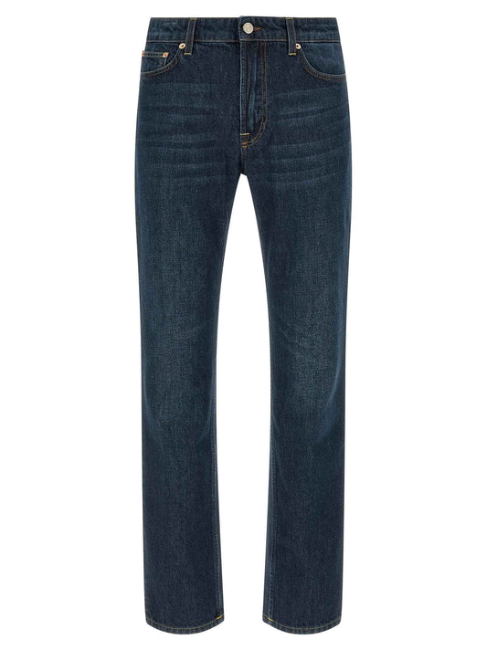 Blue Cotton Straight-Leg Jeans