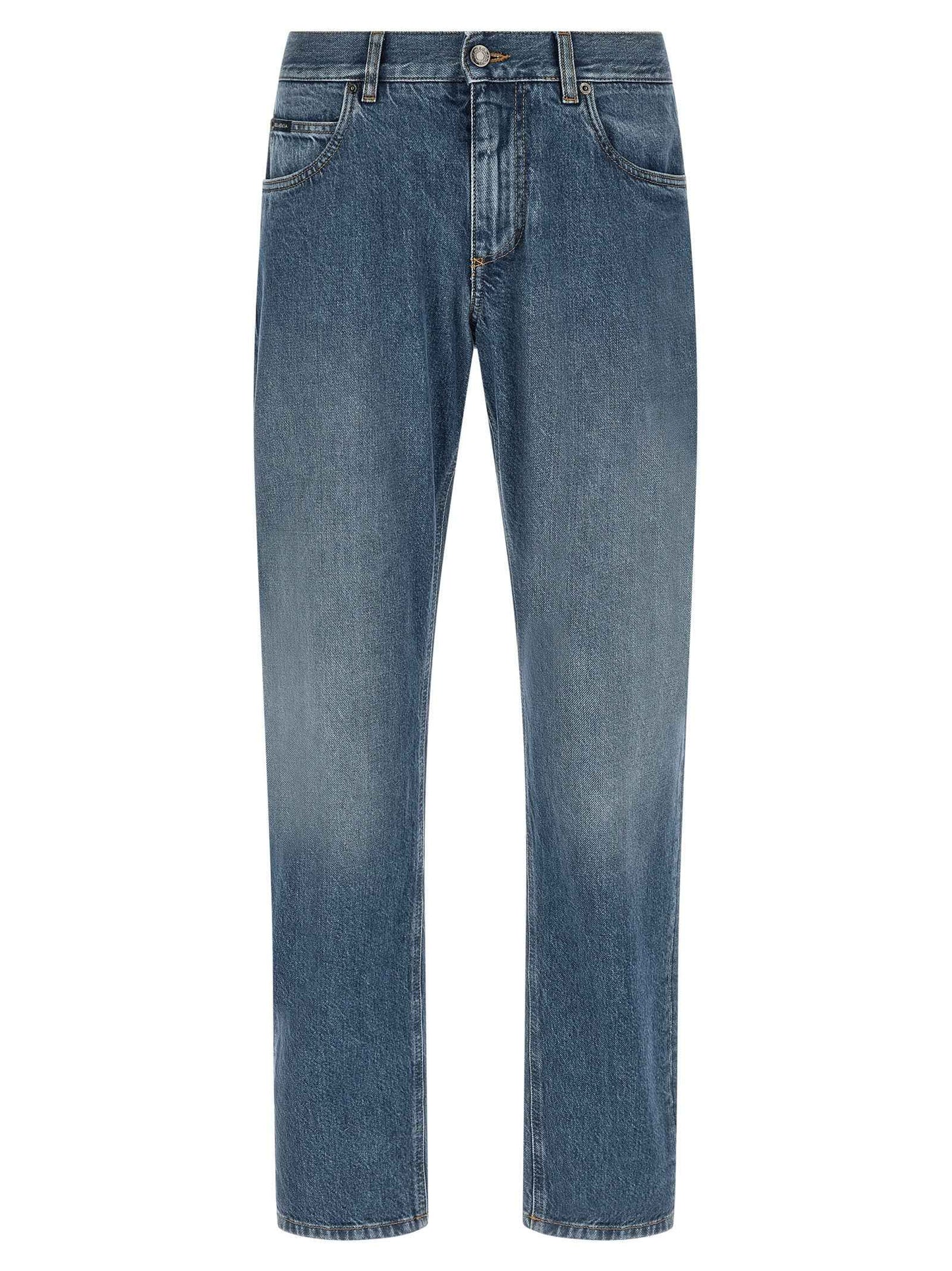 Blue Cotton Straight-Leg Jeans