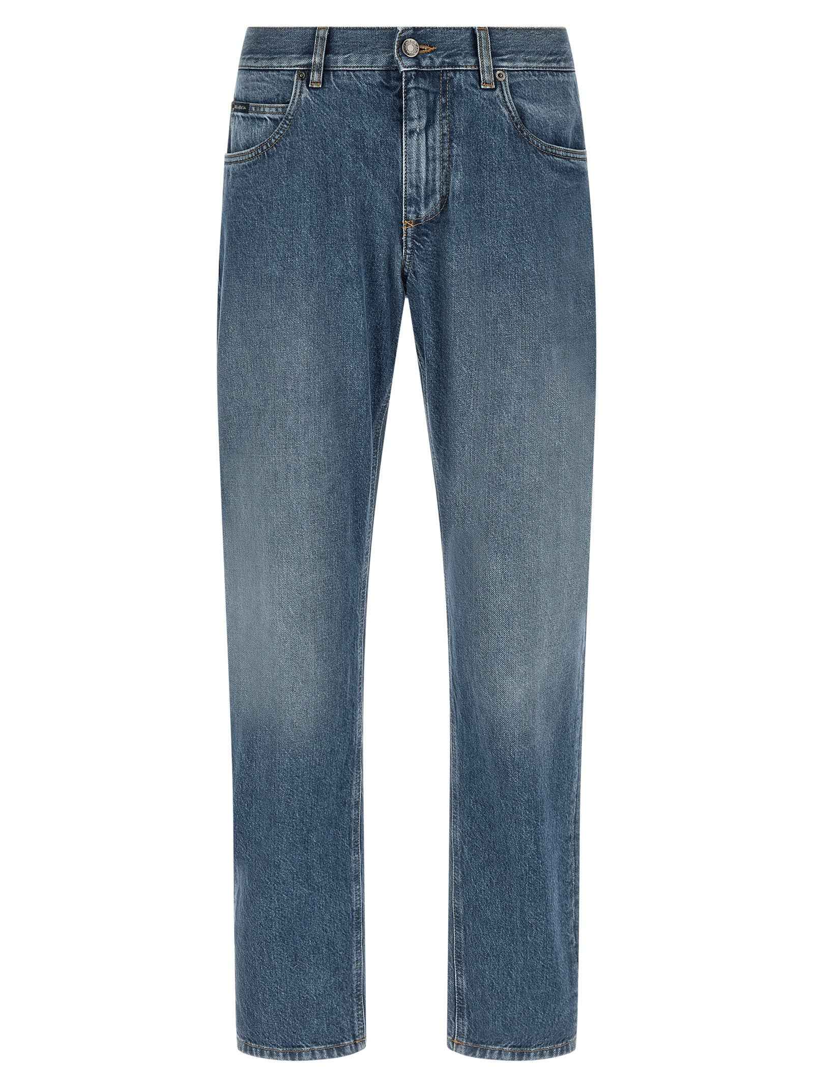 Blue Cotton Straight-Leg Jeans