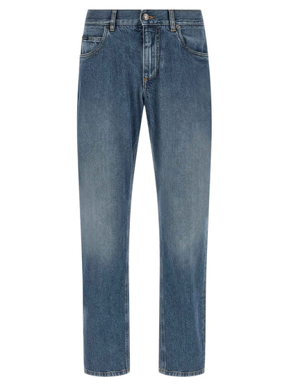 Blue Cotton Straight-Leg Jeans