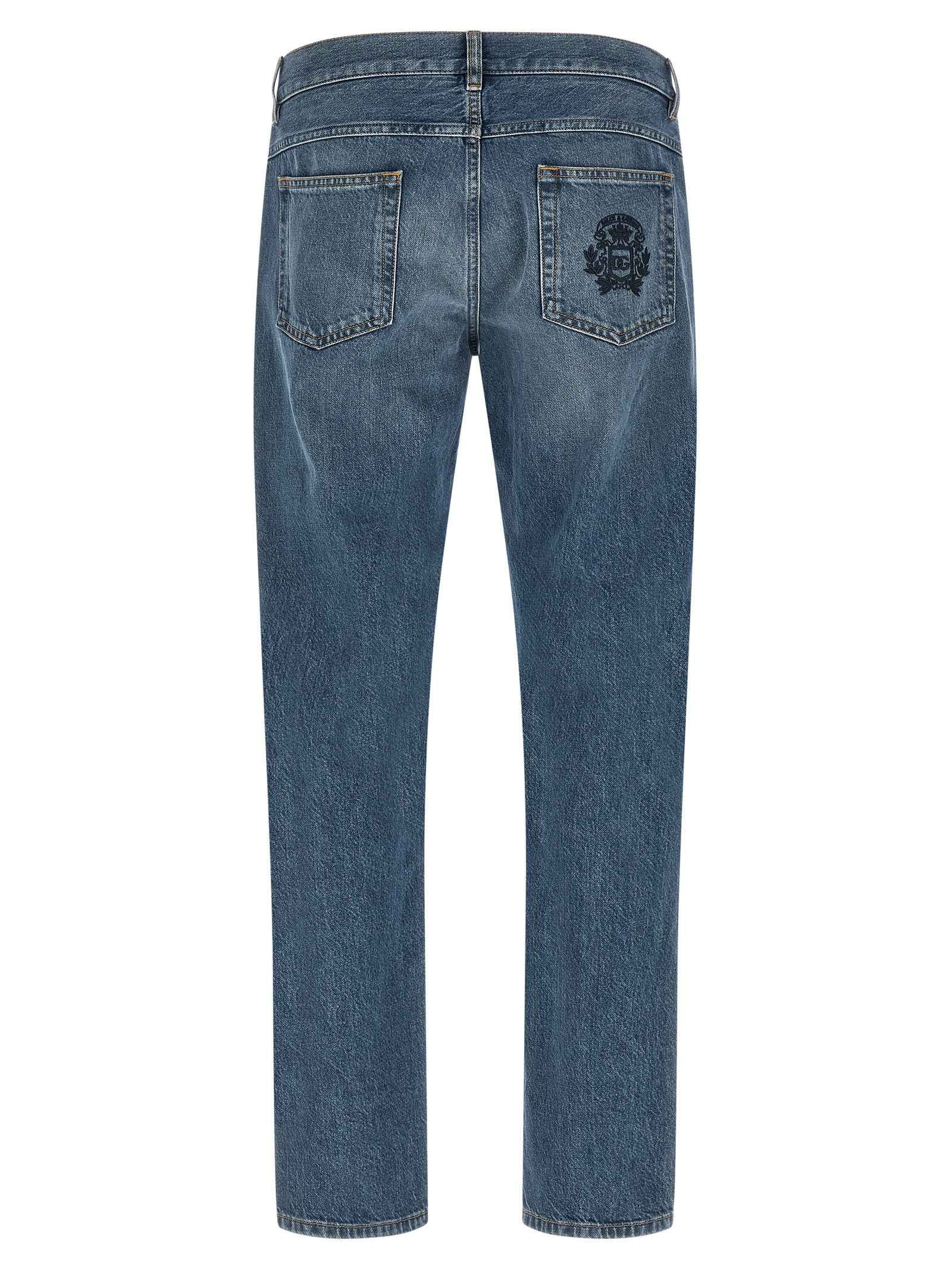 Blue Cotton Straight-Leg Jeans