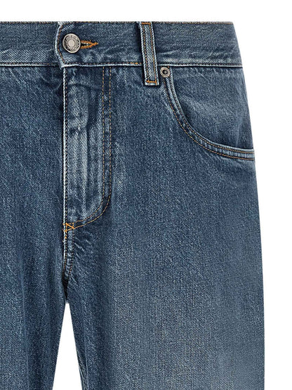 Blue Cotton Straight-Leg Jeans