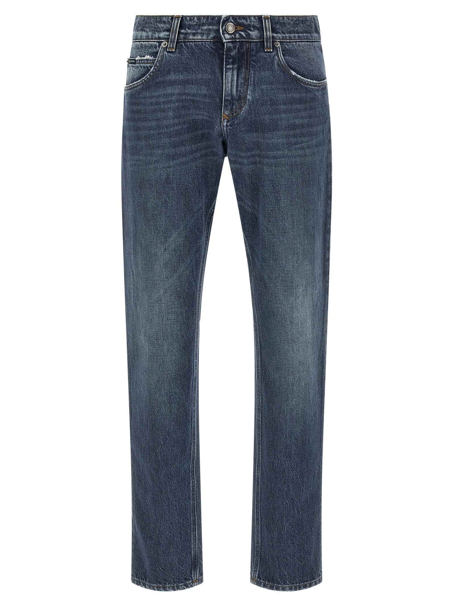 Blue Cotton Straight-Leg Jeans