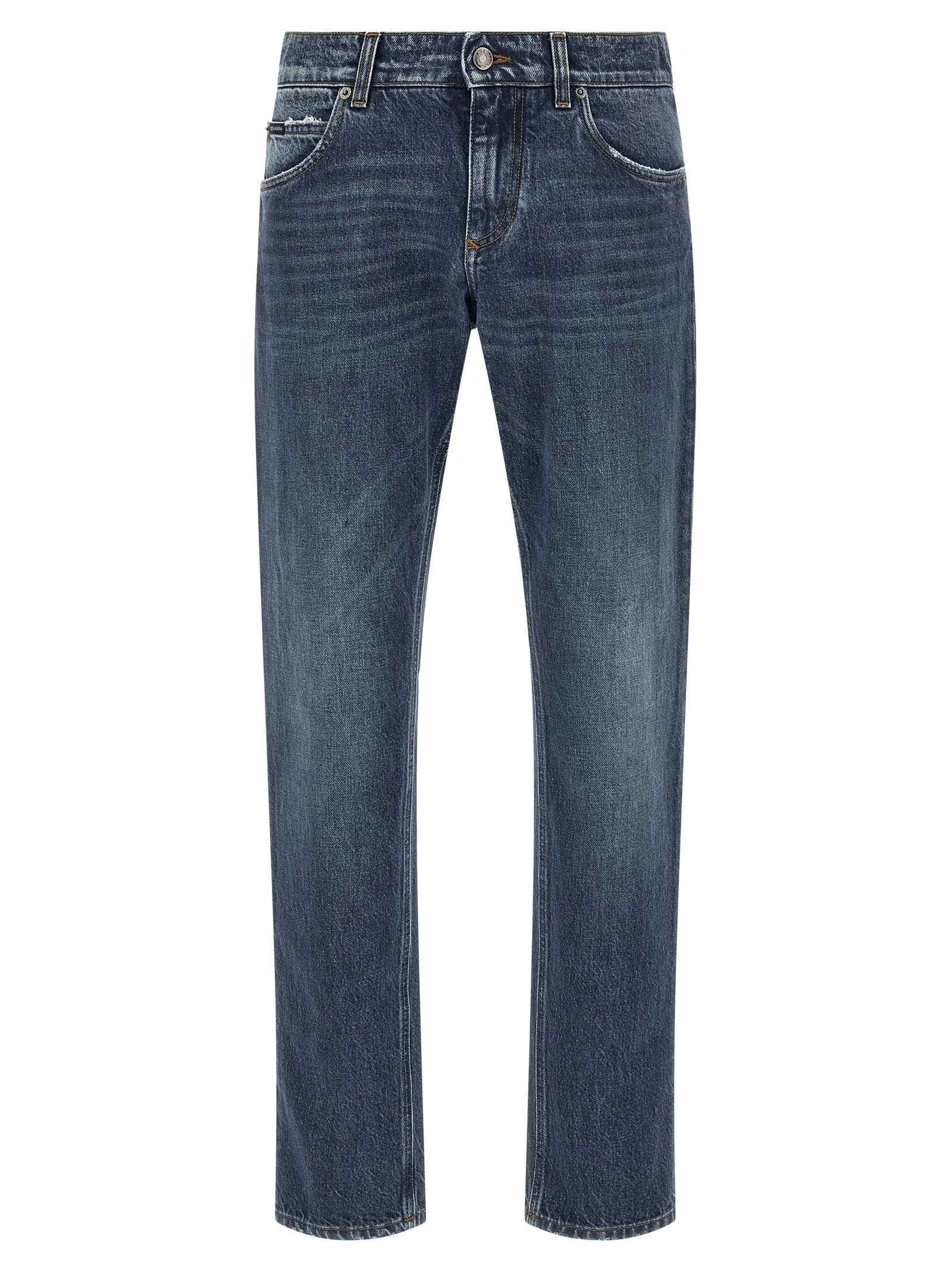 Blue Cotton Straight-Leg Jeans