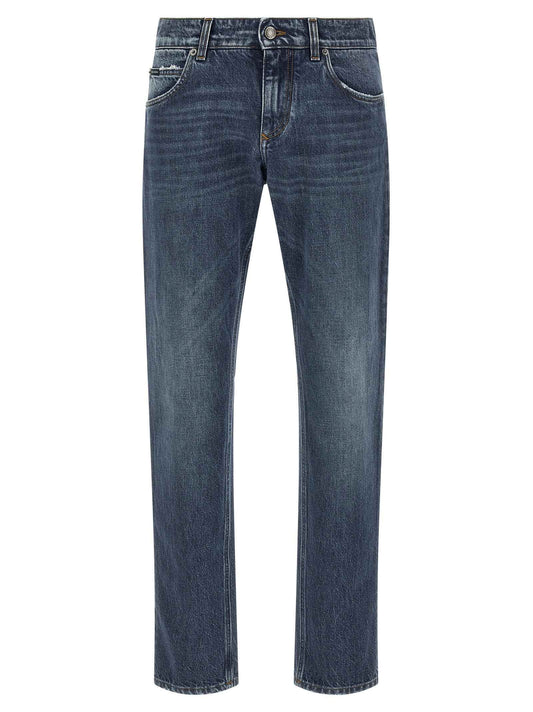 Blue Cotton Straight-Leg Jeans