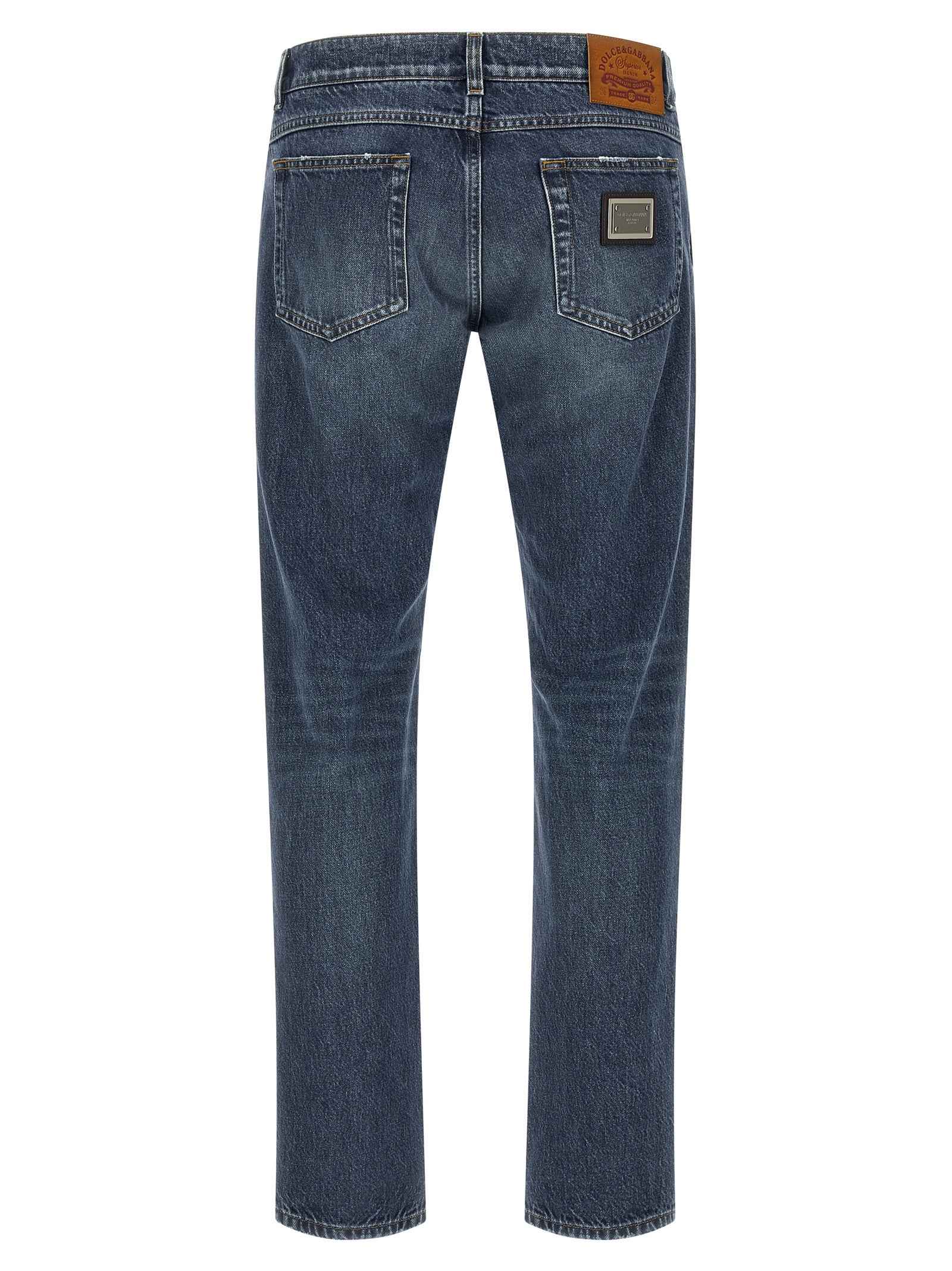 Blue Cotton Straight-Leg Jeans