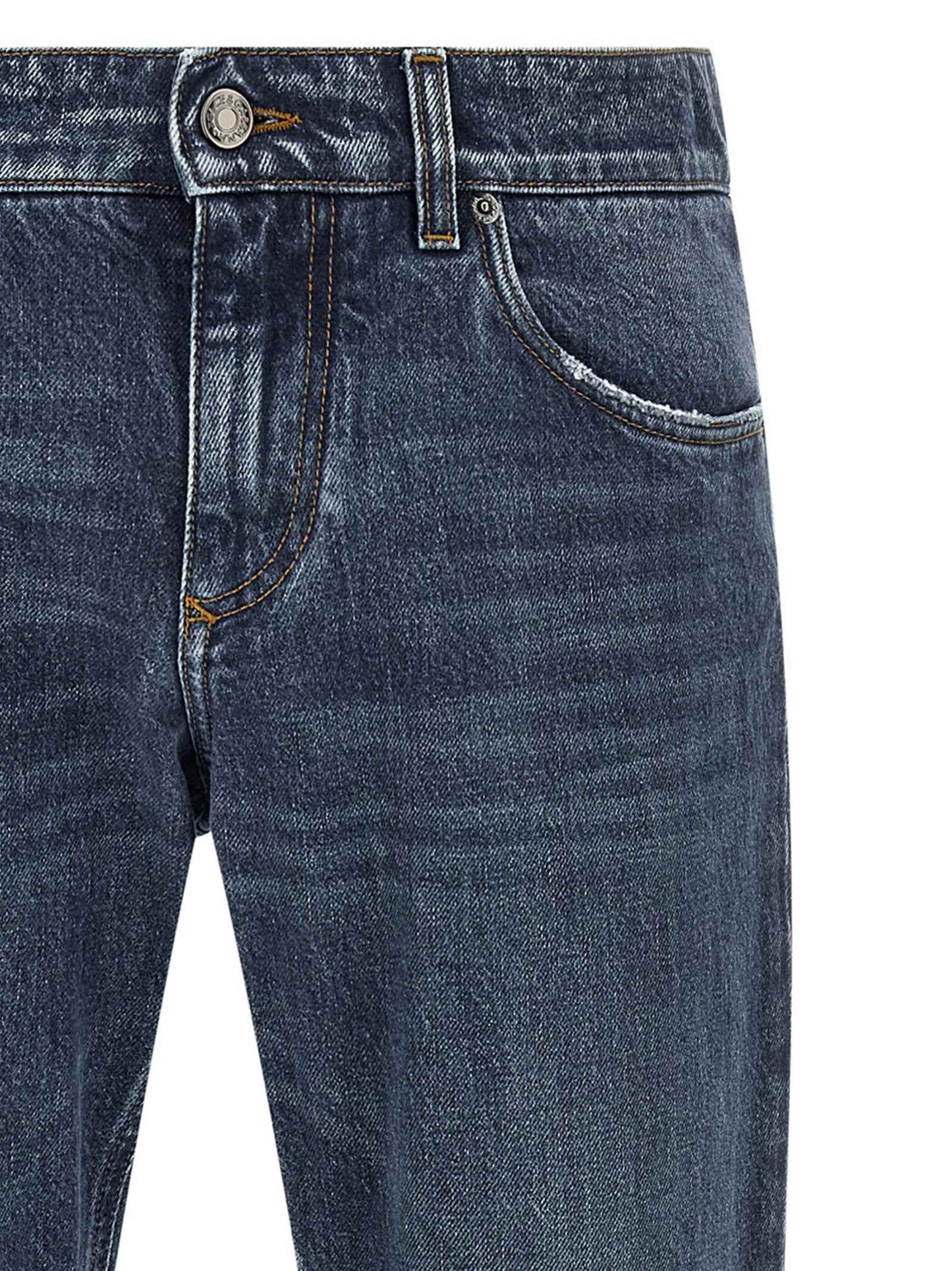 Blue Cotton Straight-Leg Jeans