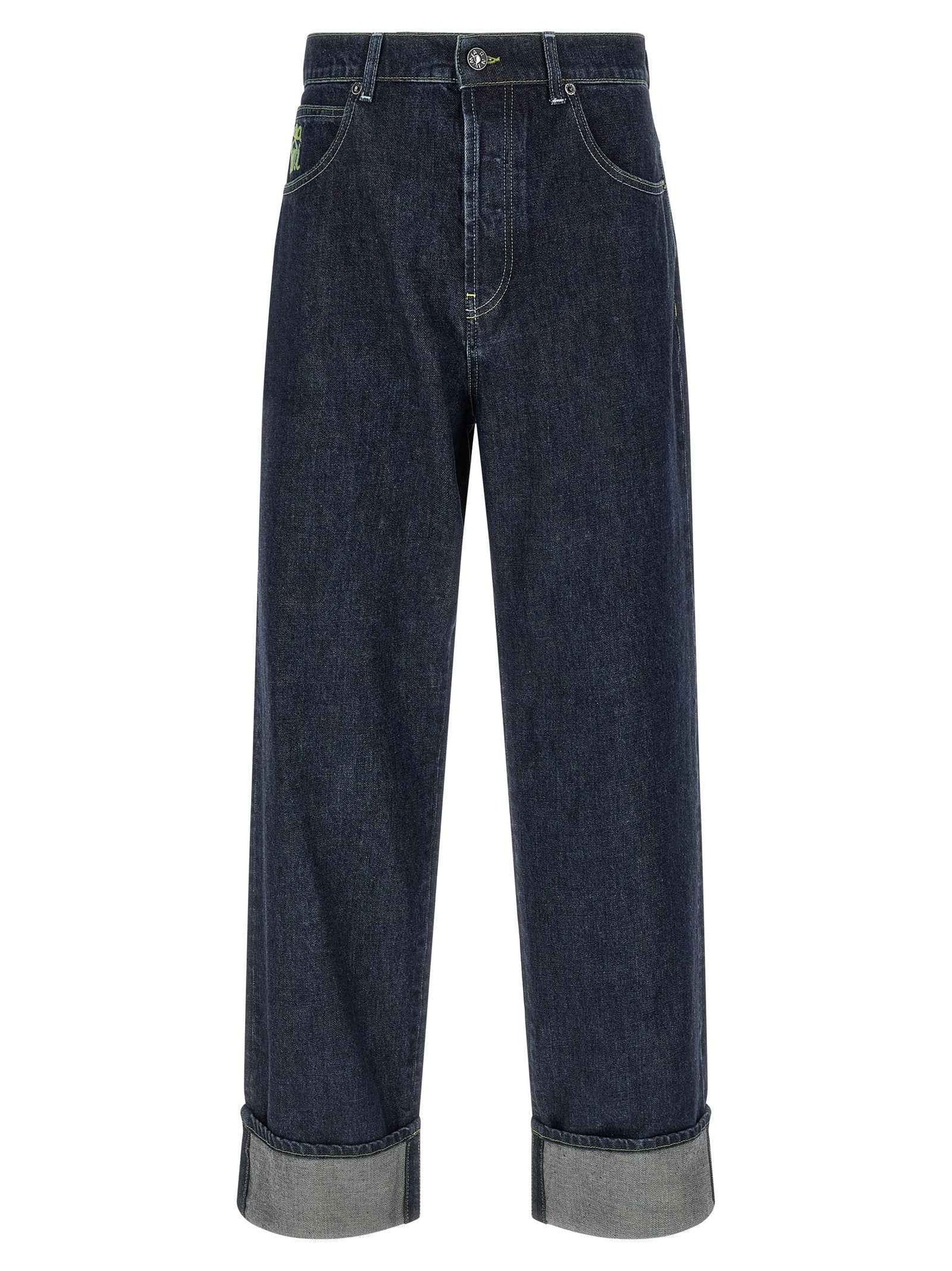 Blue Cotton Straight-Leg Jeans