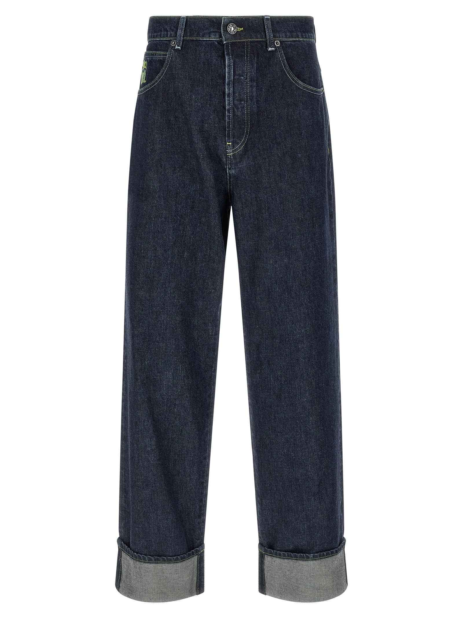 Blue Cotton Straight-Leg Jeans