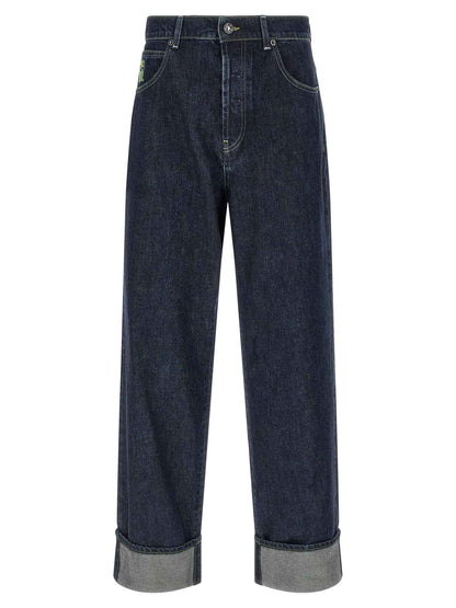 Blue Cotton Straight-Leg Jeans