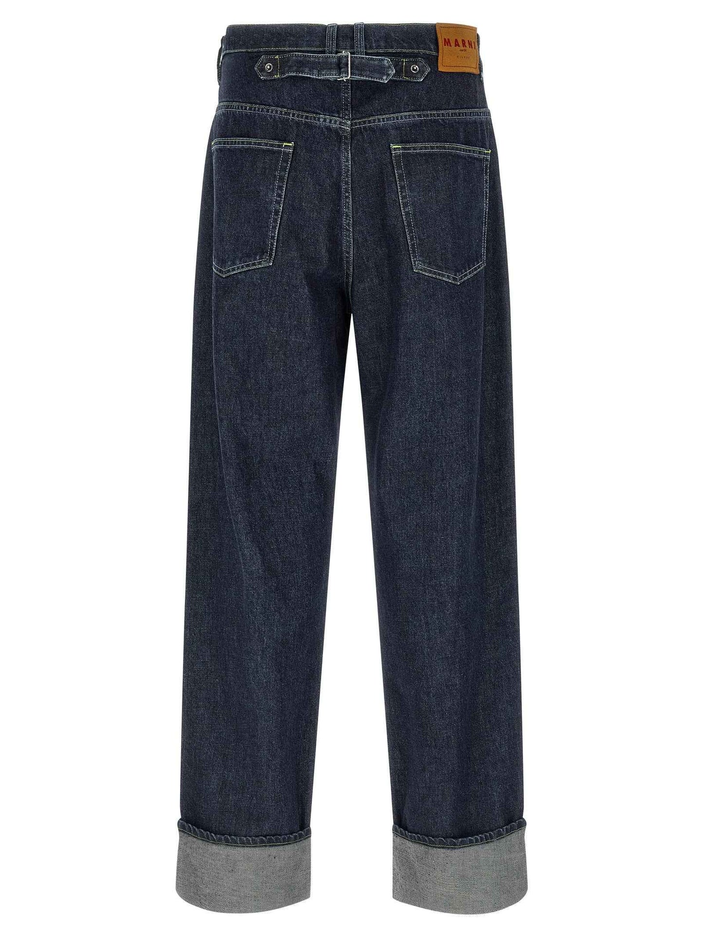 Blue Cotton Straight-Leg Jeans