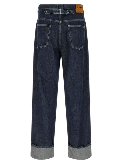 Blue Cotton Straight-Leg Jeans