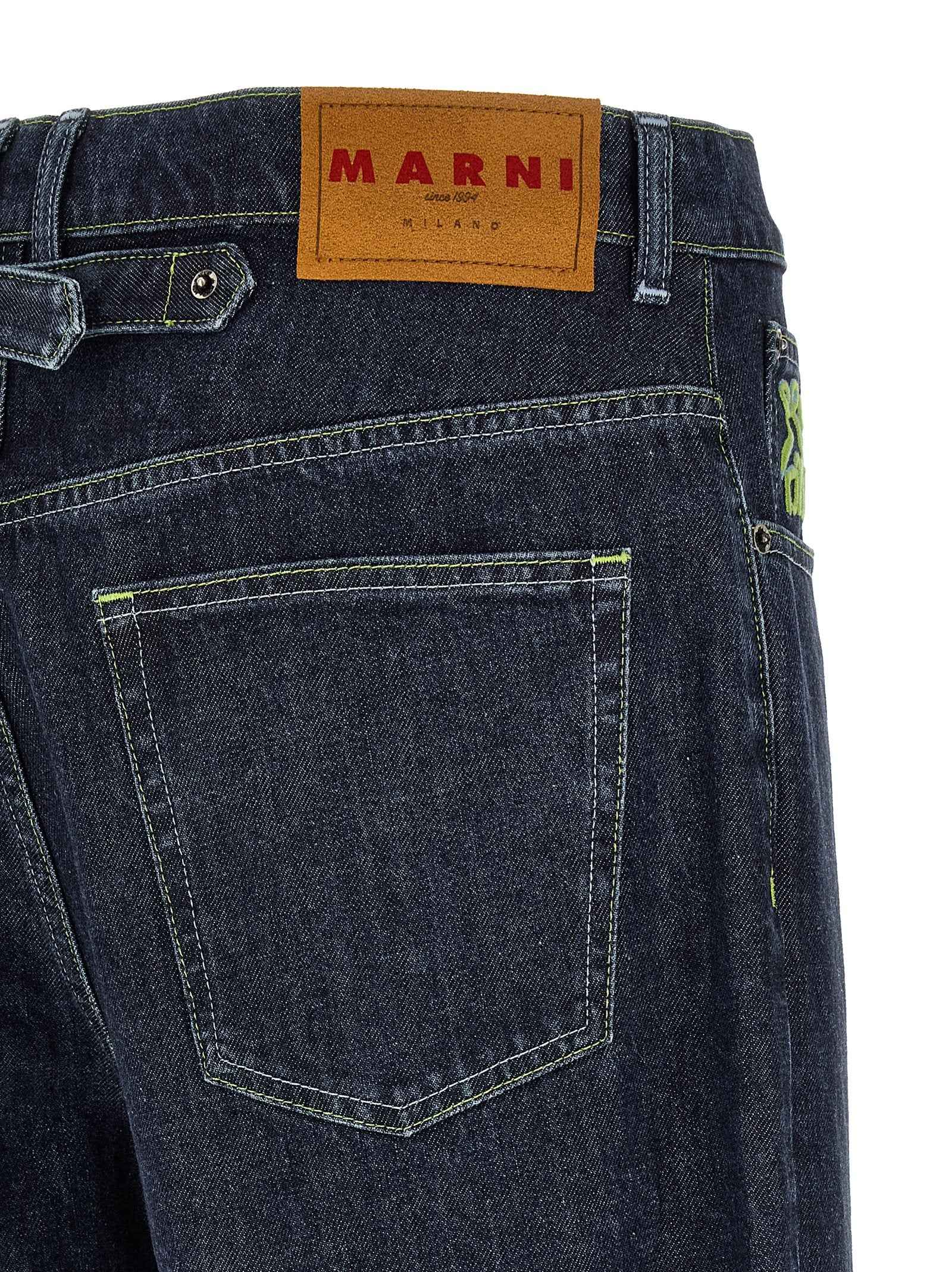 Blue Cotton Straight-Leg Jeans