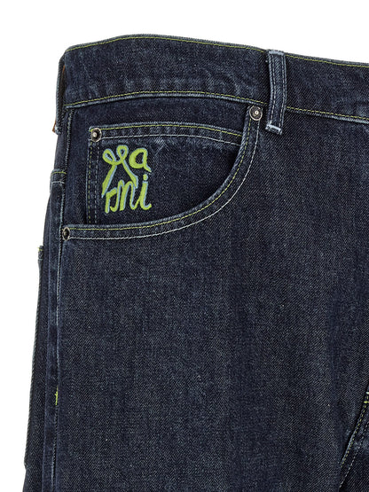Blue Cotton Straight-Leg Jeans