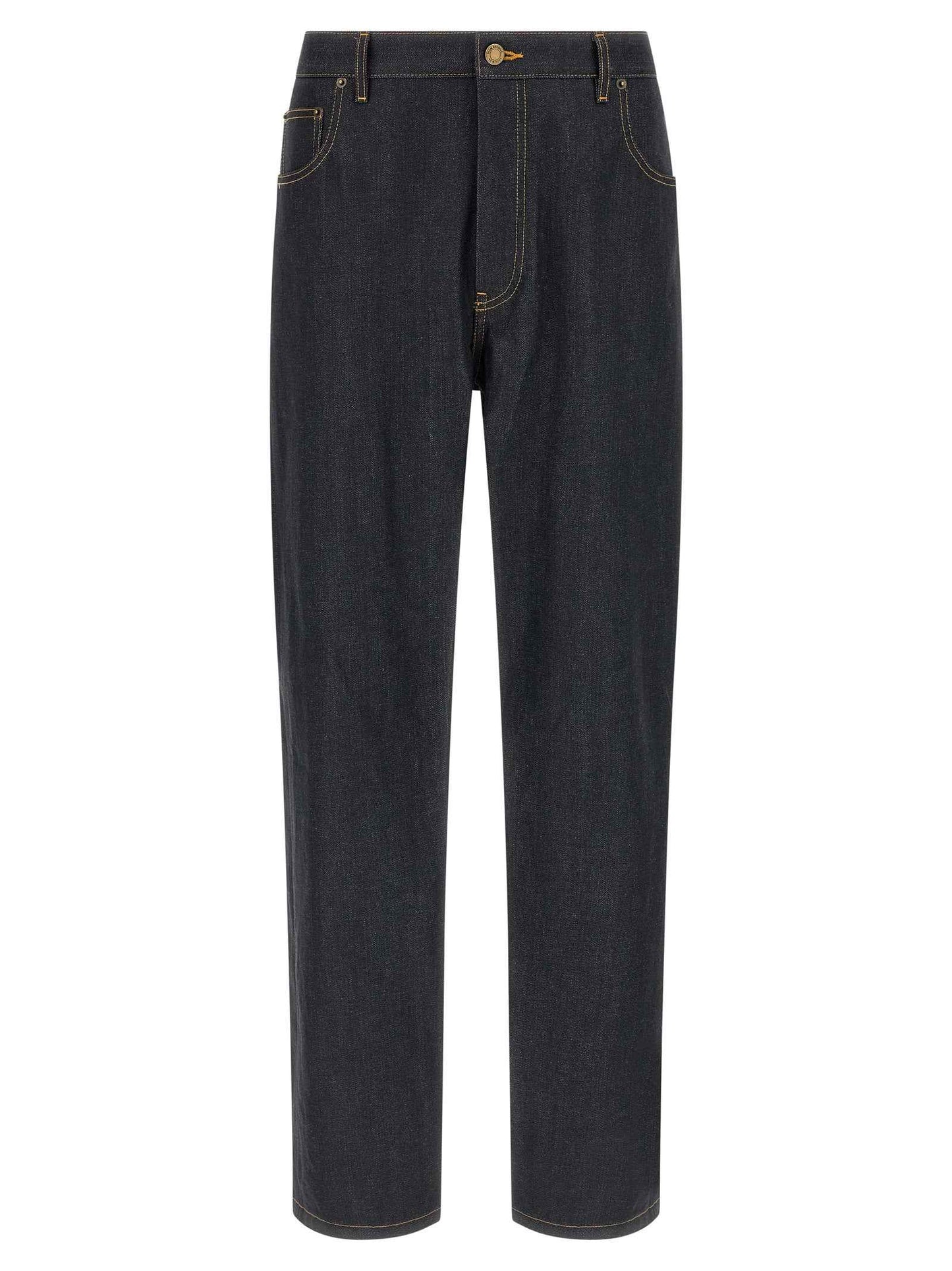Blue Cotton High-Waisted Jean