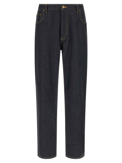 Blue Cotton High-Waisted Jean