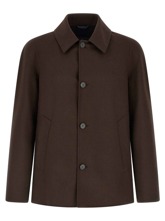 Brown Polyester Full-Length Jacket