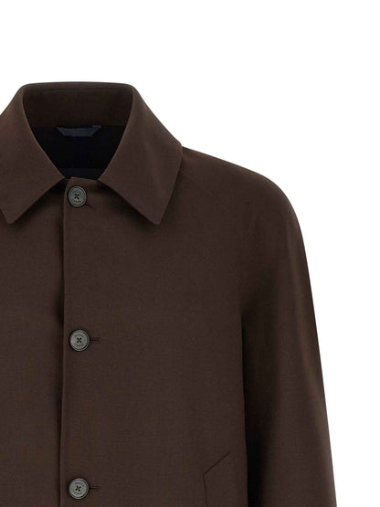Brown Polyester Full-Length Jacket