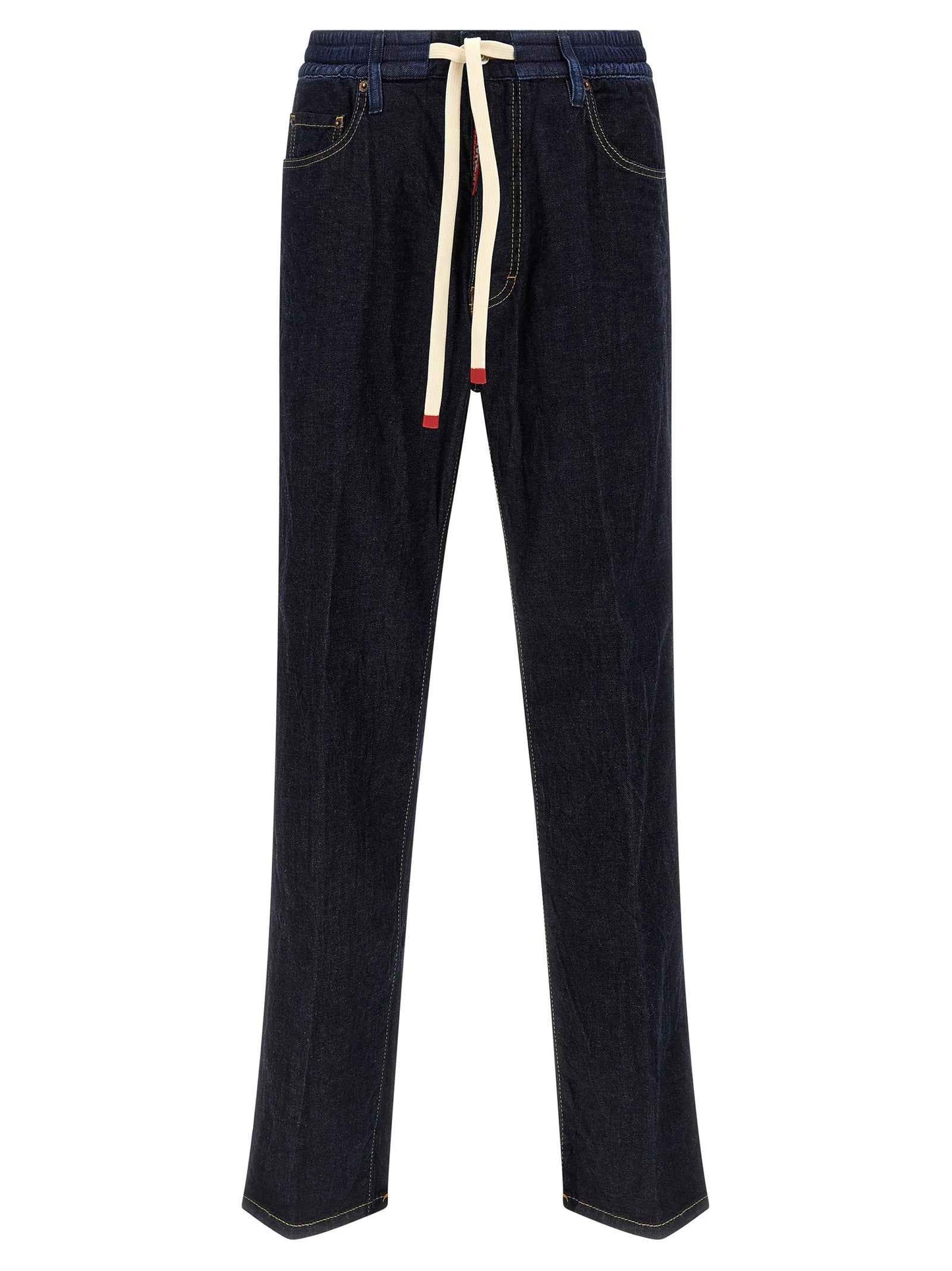 Blue Cotton Straight-Leg Jeans