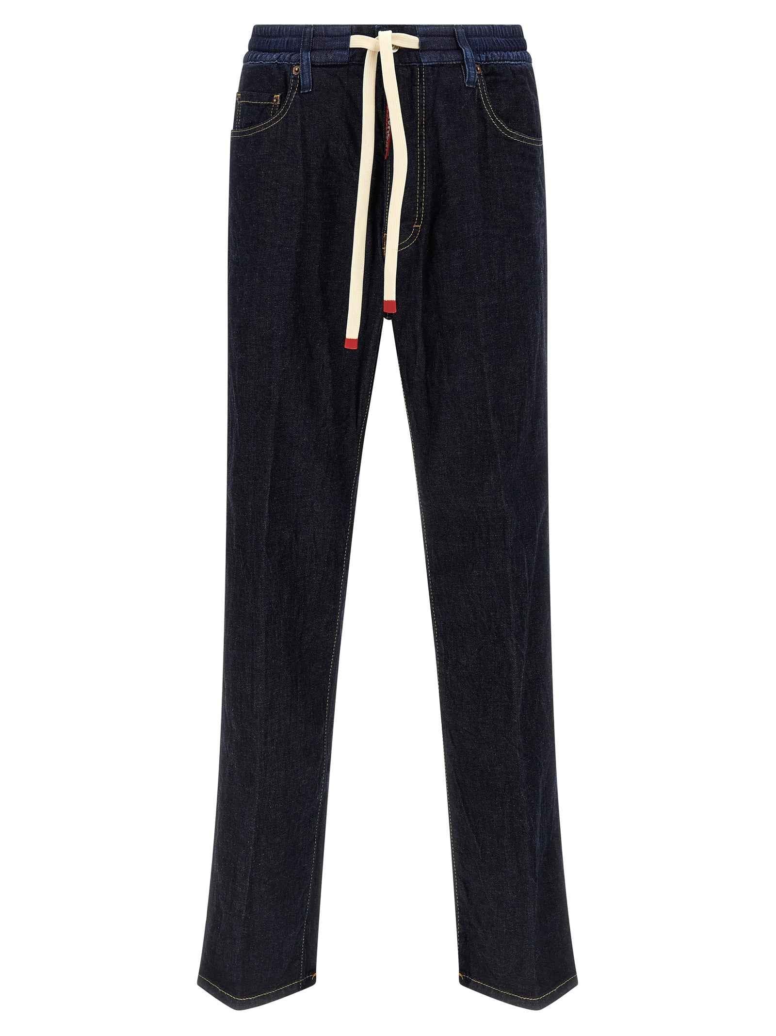 Blue Cotton Straight-Leg Jeans