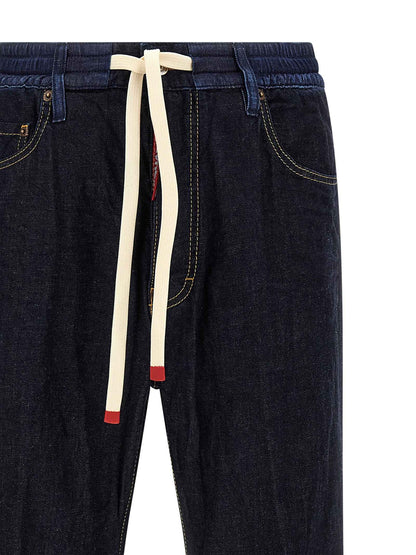 Blue Cotton Straight-Leg Jeans