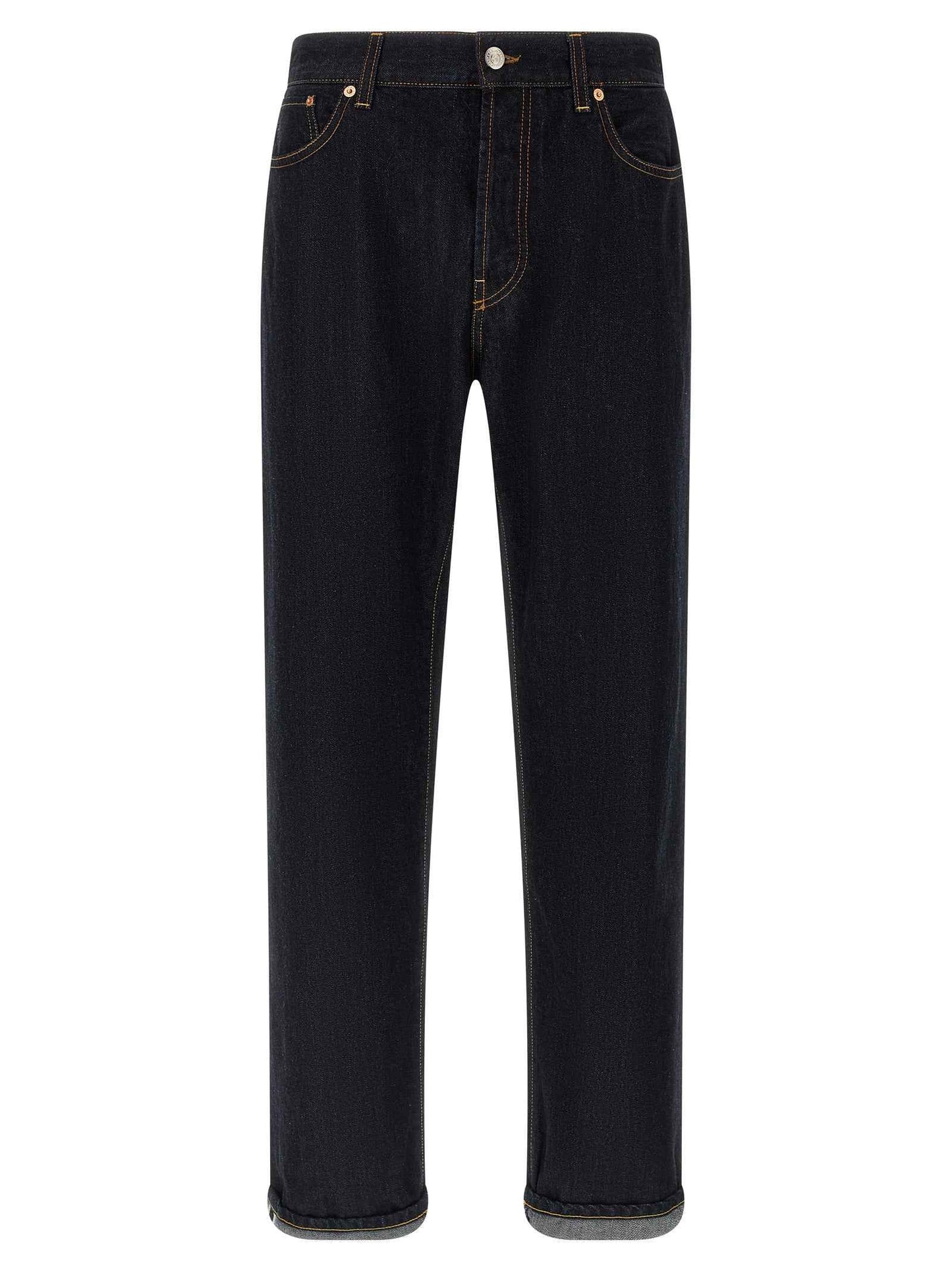 Blue Cotton Straight-Leg Jeans