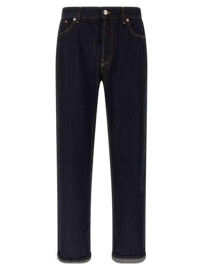 Blue Cotton Straight-Leg Jeans