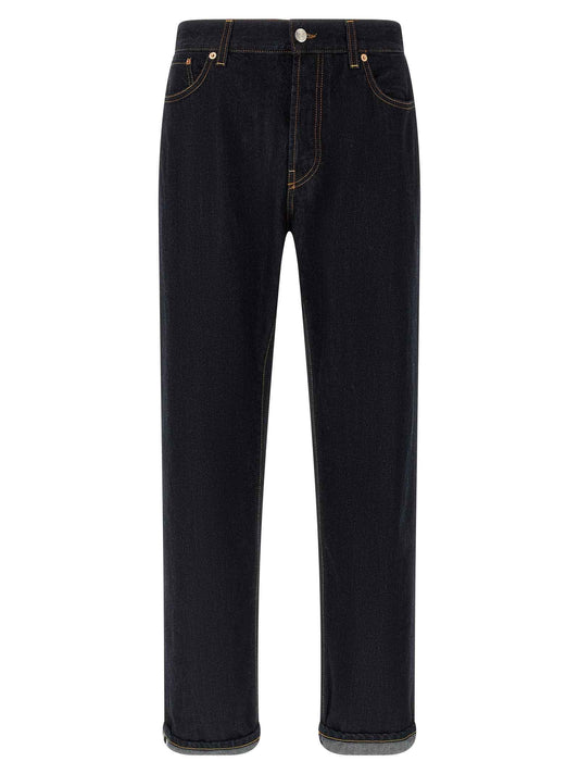 Blue Cotton Straight-Leg Jeans