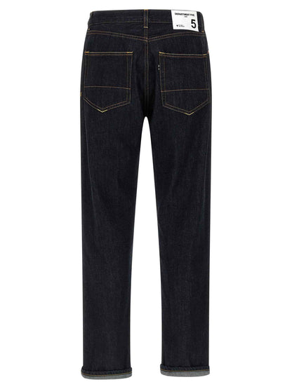 Blue Cotton Straight-Leg Jeans