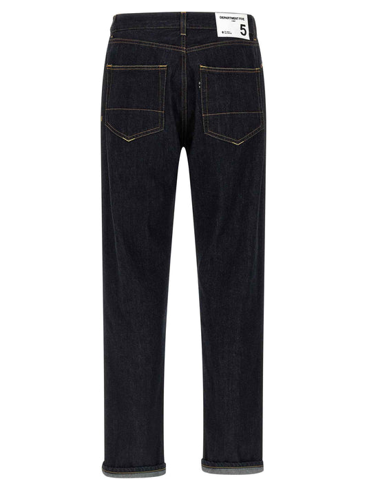 Blue Cotton Straight-Leg Jeans