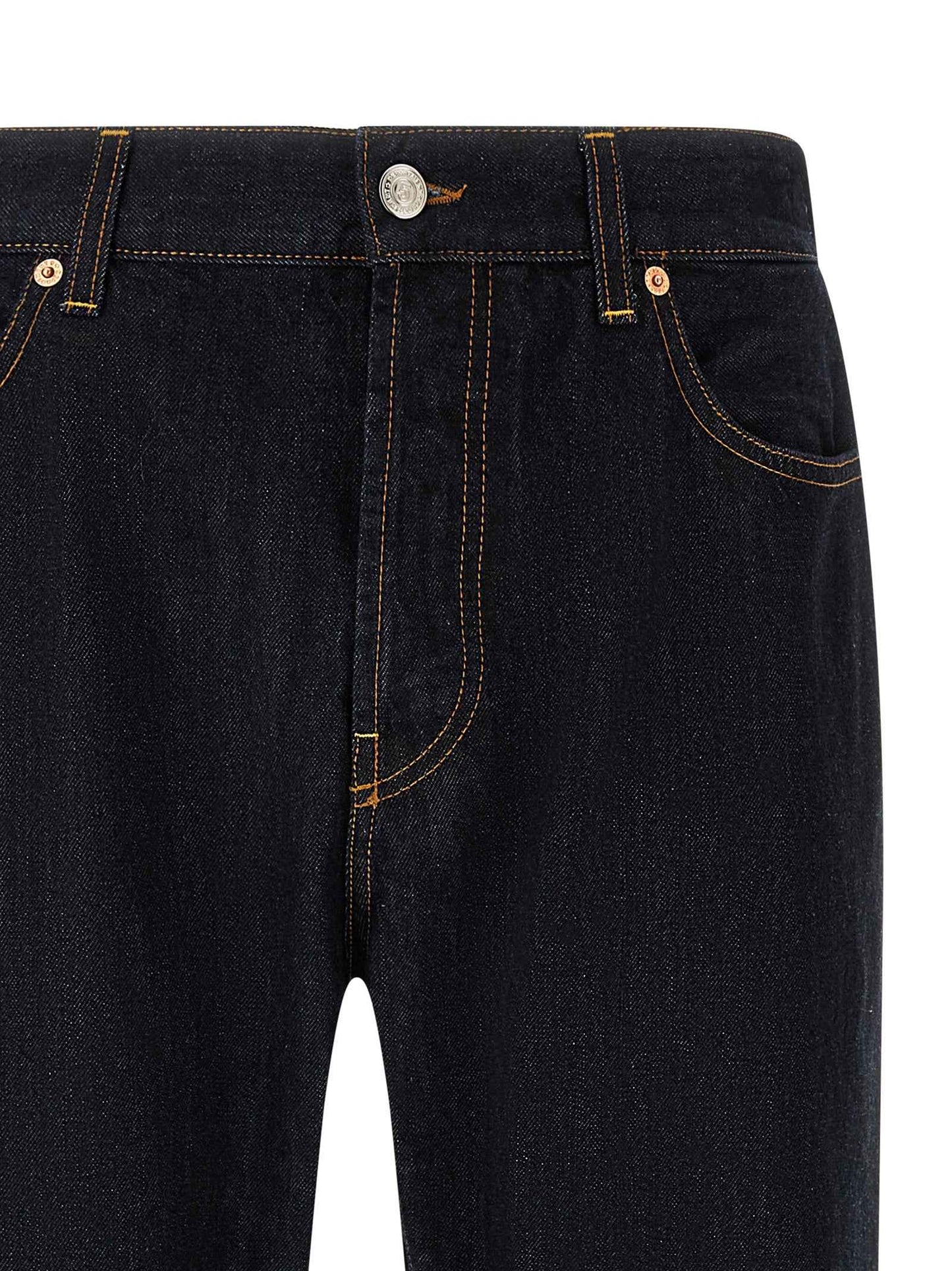 Blue Cotton Straight-Leg Jeans