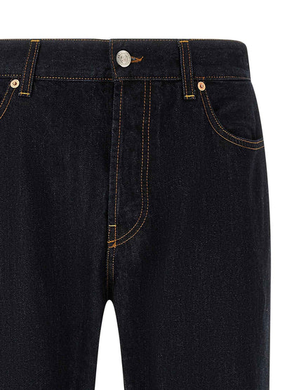Blue Cotton Straight-Leg Jeans