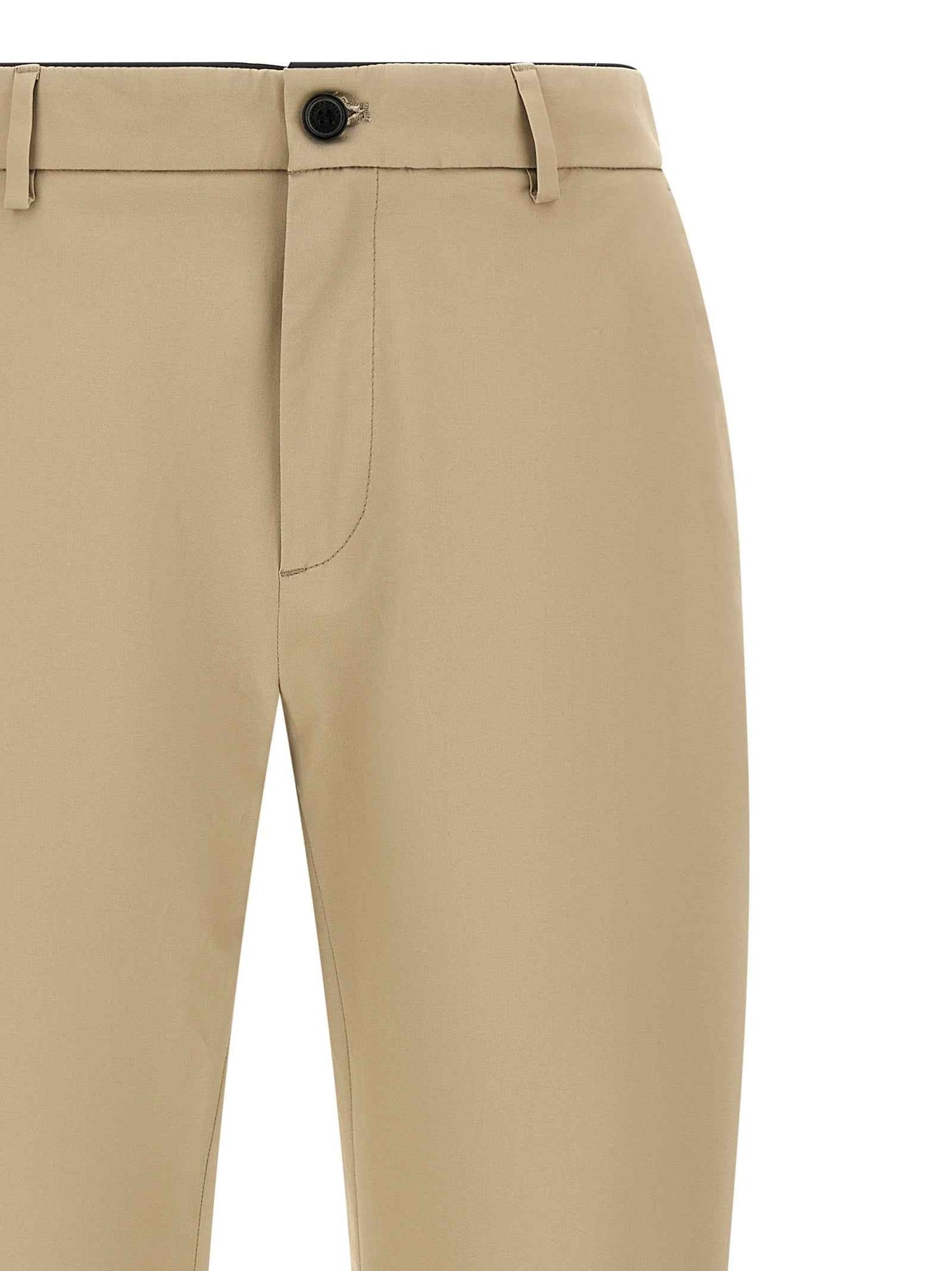 Beige Cotton Cropped Pants