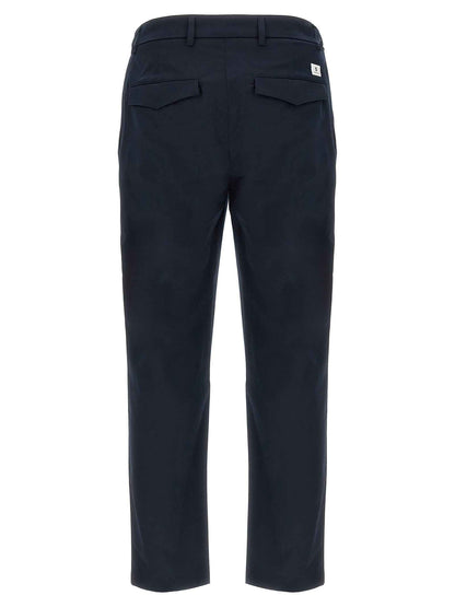 Blue Cotton Casual Pants