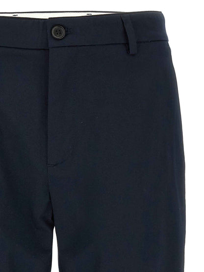 Blue Cotton Casual Pants