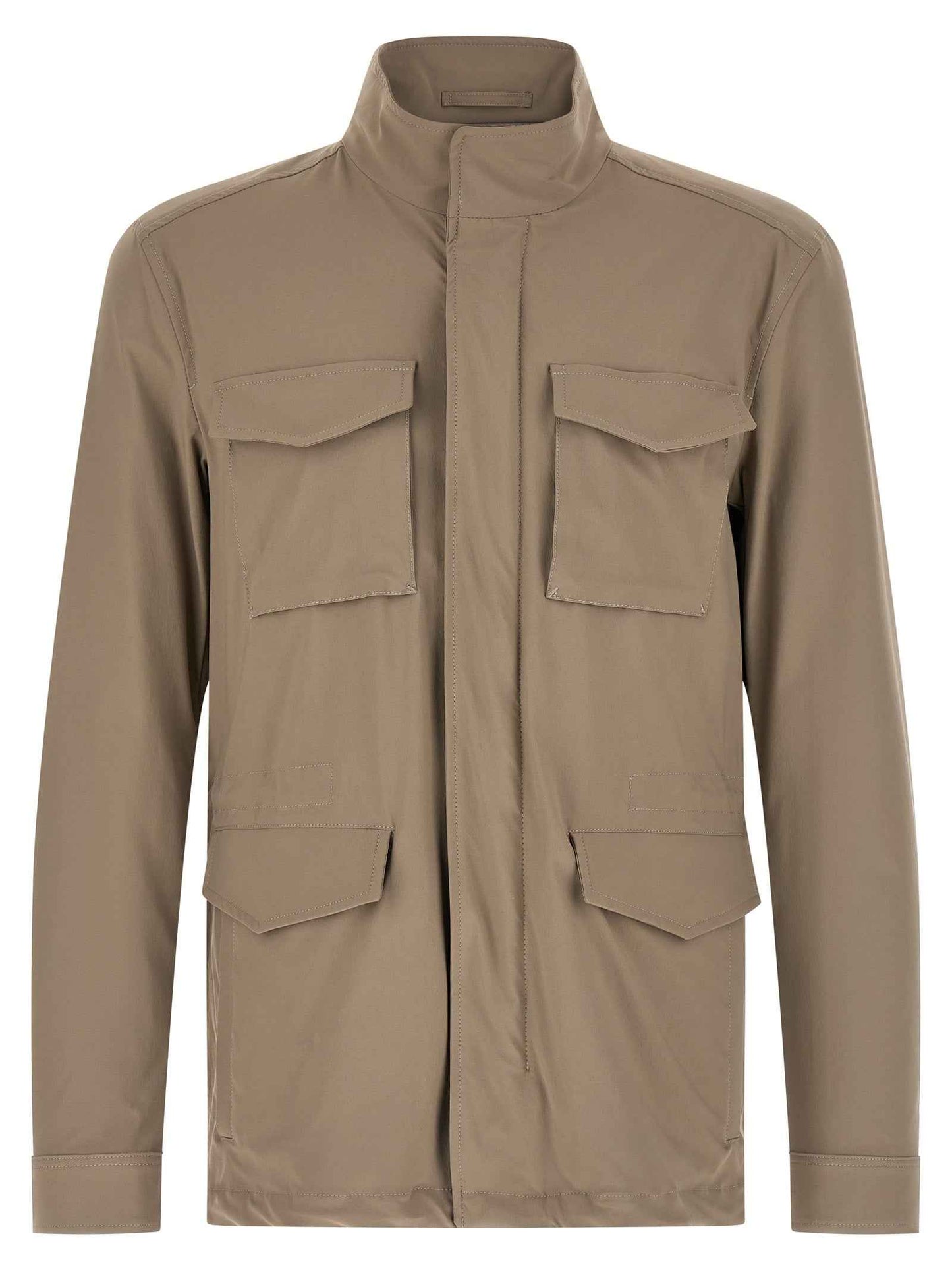 Beige Polyamide Full-Length Jacket