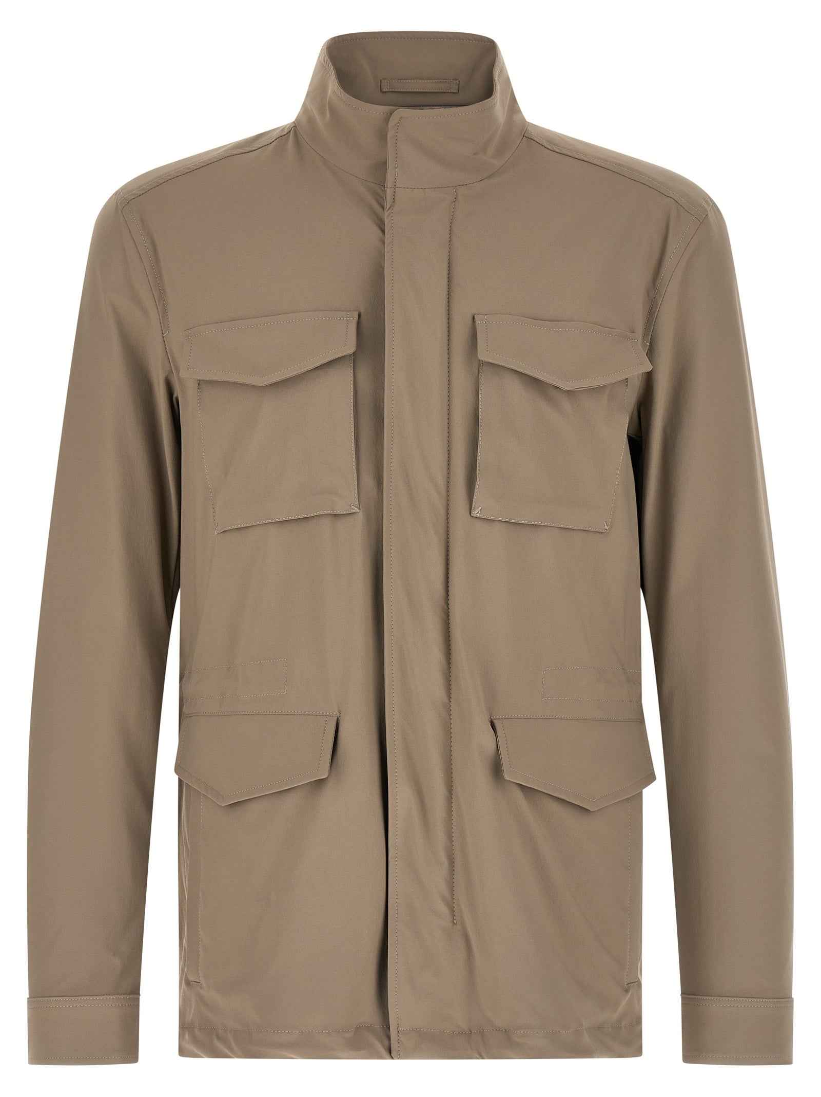 Beige Polyamide Full-Length Jacket
