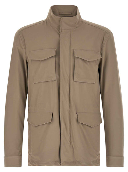 Beige Polyamide Full-Length Jacket