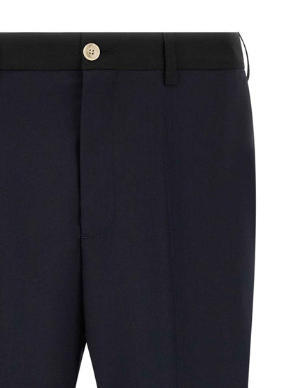 Blue Virgin Wool Casual Pants