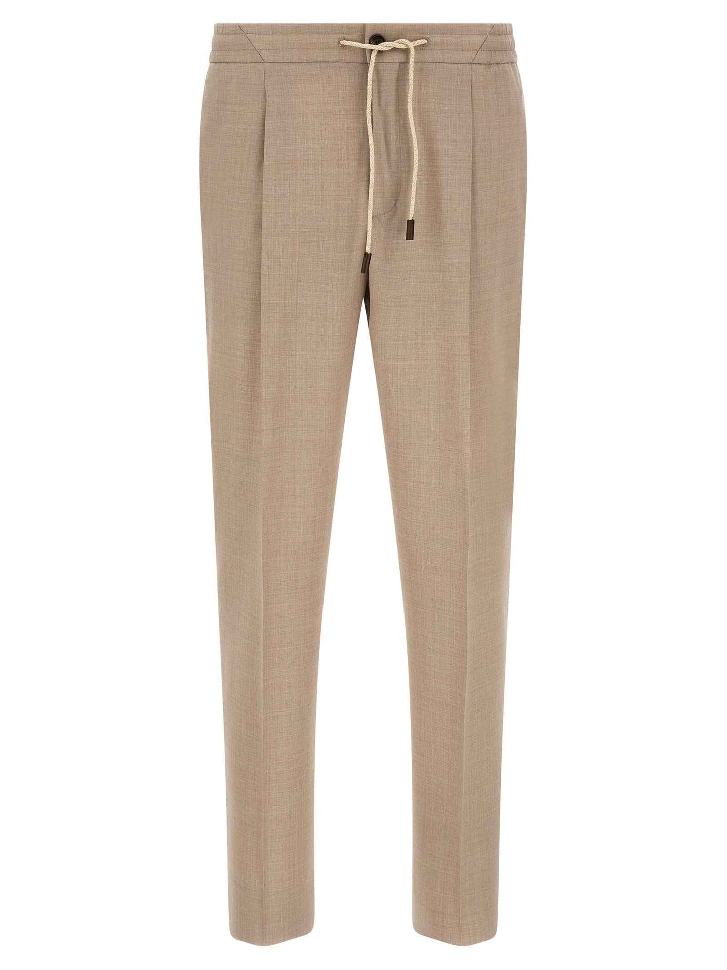 Beige Virgin Wool Casual Pants