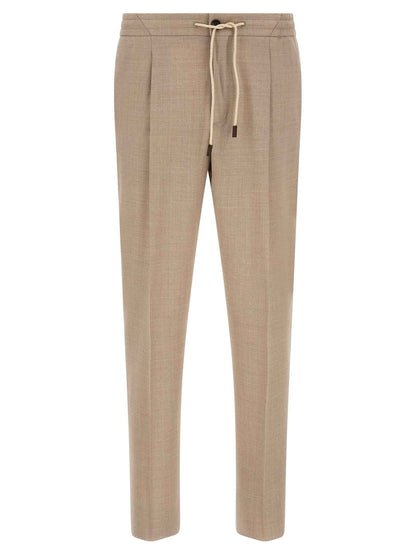 Beige Virgin Wool Casual Pants
