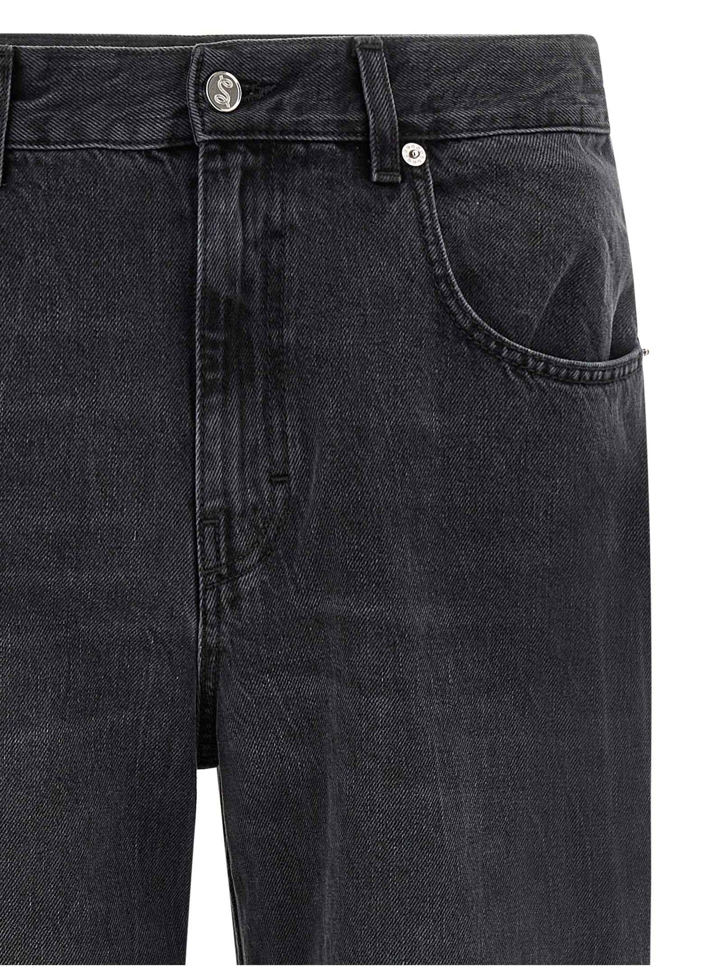 Black Cotton Straight-Leg Jeans