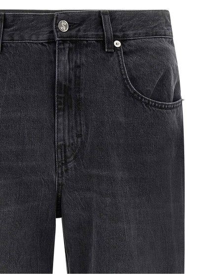 Black Cotton Straight-Leg Jeans