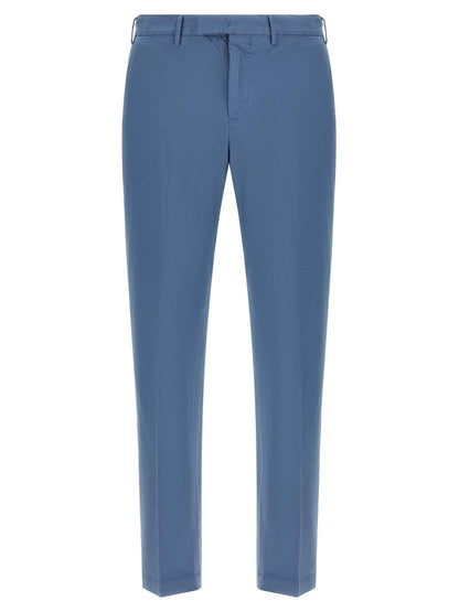 Blue Cotton Casual Pants