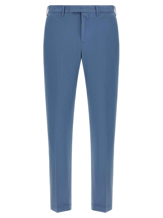 Blue Cotton Casual Pants