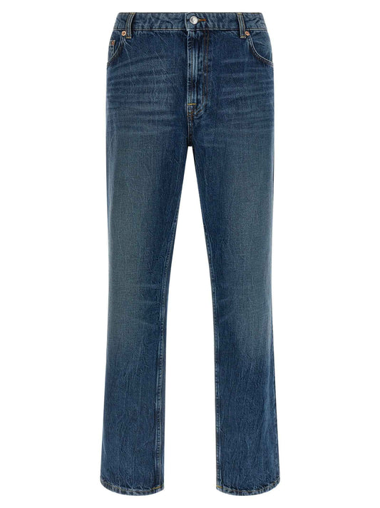 Blue Cotton Straight-Leg Jeans