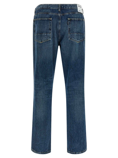 Blue Cotton Straight-Leg Jeans