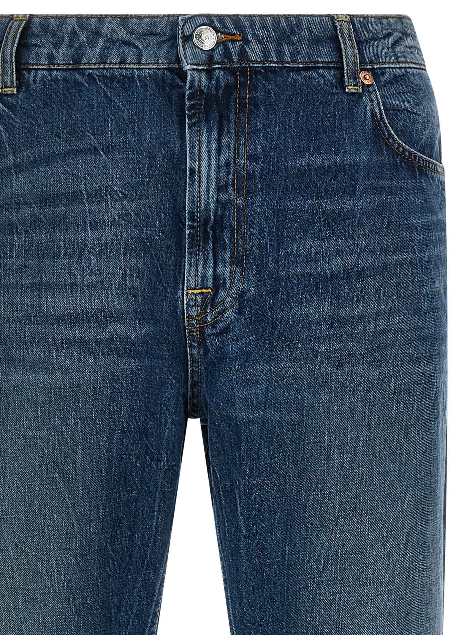 Blue Cotton Straight-Leg Jeans